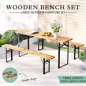 Outdoor Dining Set Foldable Wooden Bench Patio Table Garden Camping Furniture - Picture 1 of 8