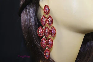 Pendientes Araña Tono Oro Rojo Cristal Estrás Boda Novia Baile de graduación Fiesta - Imagen 1 de 5