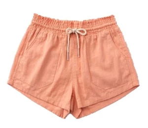 Linen Shorts Basic Pocket Drawstring Elastic Waist Dressy Pull On Bottoms Peach - Picture 1 of 4