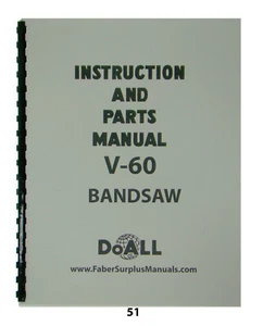 DoALL  Model V-60 Band Saw Instruction & Parts Manual *51 - Picture 1 of 12
