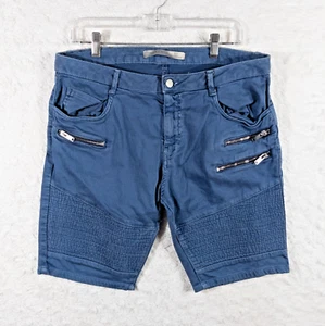 Zara Man Shorts Mens 34 Blue Chino Flat Front Zippers Goth Preppy 9" Inseam - Picture 1 of 8