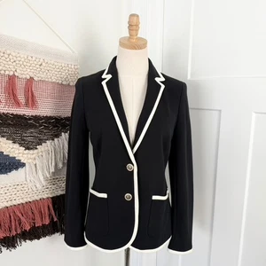 Talbots Pique Aberdeen Knit Single-Breasted Blazer Black Cream Sz 4 NWT - Picture 1 of 11