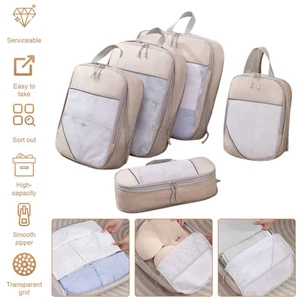 5 Set Compression Mesh Packing Cubes Travel Luggage Organizer Bags - Picture 1 of 13