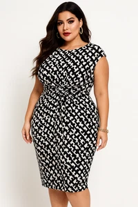 Anthea Crawford Size 16 Black White Graphic Twist Front Midi Dress Australia - Picture 1 of 6