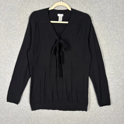 Jaclyn Smith Sweater Womens Large Black Tunic Neck Tie Bow Witchy Career Church - Image 1 of 4