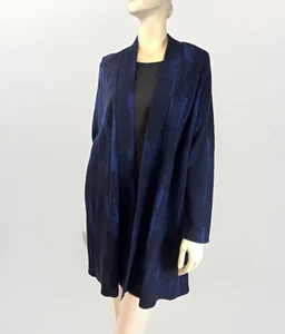 498 $ Eileen Fisher Petite PL Midnight Wollmischung vorne offen Jacke Mantel neu mit Etikett - Bild 1 von 14
