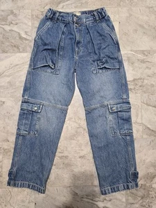 Free People We The Free Marx Slouchy Cargo Jeans Sz 25 Washed Blue Boho Casual  - Picture 1 of 16