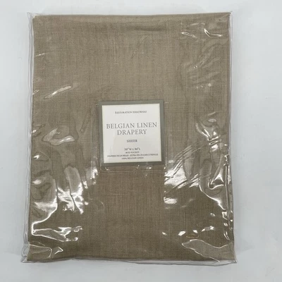 Restoration Hardware 100% Belgian Linen Drape sheer OLIVE 50x84 Papyrus curtain - Image 1 of 4