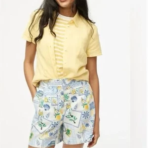 NWT J.Crew Factory Printed Elastic-Back Linen-Blend Pleated Short Size 2 - Picture 1 of 8