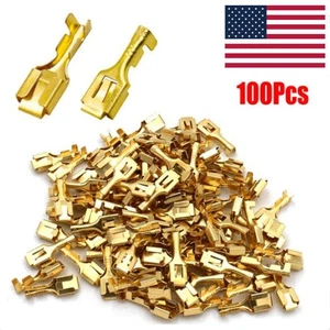 100× 6.3mm Non Insulated Female Spade Wire Connectors 1/4" Copper Crimp Terminal - Picture 1 of 7