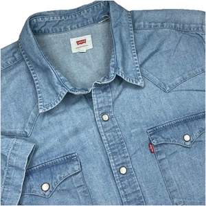 Levi's Denim Pearl Snap Western Shirt Men's XL Short Sleeve Blue - Picture 1 of 7