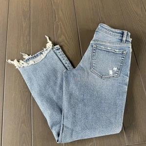 Jeans Flying Monkey Dad donna 26x28 blu vestibilità rilassata orlo grezzo denim invecchiato - Foto 1 di 13