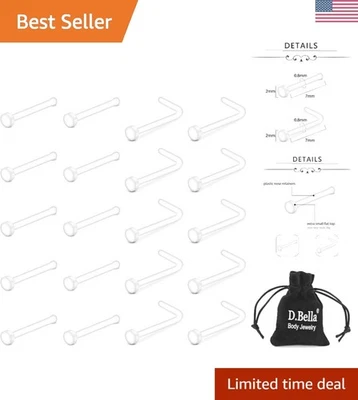 Anéis de nariz discretos transparentes - 20 peças, 10 em forma de L + 10 retos para homens e mulheres - Imagem 1 de 4