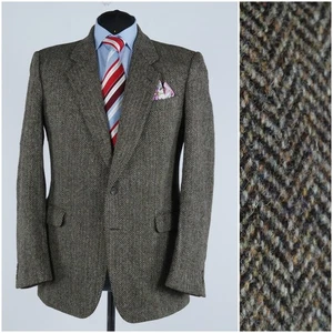 Mens Herringbone HARRIS TWEED Jacket 42R UK Size Green Wool Sport Coat Blazer - Picture 1 of 17