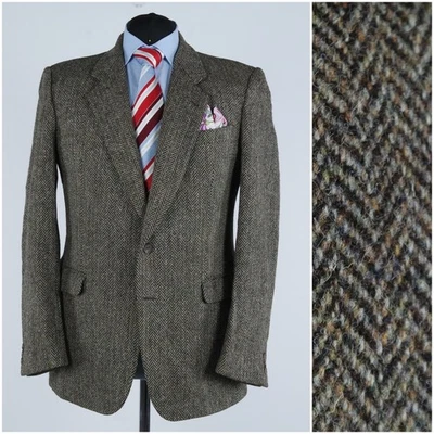 Mens Herringbone HARRIS TWEED Jacket 42R UK Size Green Wool Sport Coat Blazer - Image 1 of 4