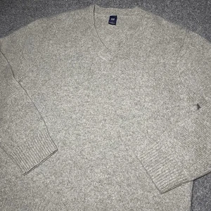 Vtg Gap Sweater Mens Large Beige V Neck Lambswool Rabbit Hong Kong Y2K - Picture 1 of 11