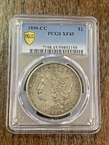 PCGS XF45 GOLD SHIELD 1890 - CC CARSON CITY SILVER DOLLAR ~ KEY DATE!! - Picture 1 of 6