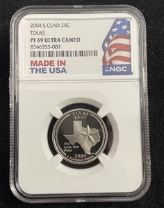 2004 S Clad State Quarter 25c- Texas- PF 69 Ultra Cameo Made in USA Flag - Picture 1 of 2