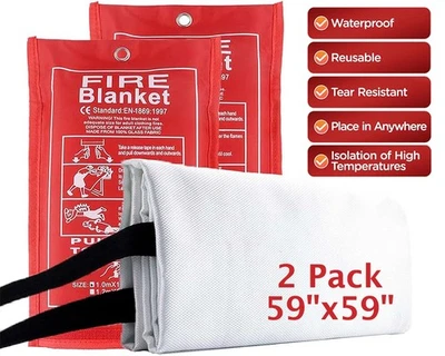 2x LARGE FIRE BLANKET Fiberglass Emergency Home Car Retardant Prepared 59x59'' - Image 1 of 4