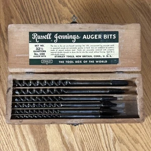 Russell Jennings Stanley Auger Bits Set No. 32-1/2 Quarters No. 100 W/ Wood Case - Picture 1 of 24