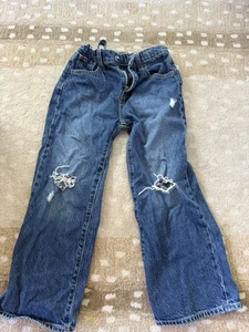 Old Navy Jeans Girls Size 8 High Rise Baggy Wide Leg Blue Denim Pants Distressed - Picture 1 of 3