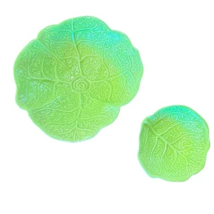 Vintage hellgrün Blatt Kohl Majolika Keramik Schalen 2er Set SIEHE - Bild 1 von 10