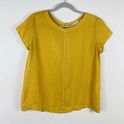 C&C California Size XS 100% Linen Short Sleeve Button Back Top Yellow - Image 1 of 4