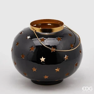 EDG Enzo De Gasperi Lanterna Metal Natale con Stelle H 24 Cm D 19 Cm Black - Imagen 1 de 4