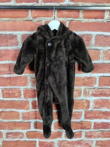 BABY BOYS COAT AGE 3-6 MONTHS GAP BROWN FLEECE PADDED HOOD PRAM SUIT BUTTON 68CM - Picture 1 of 3