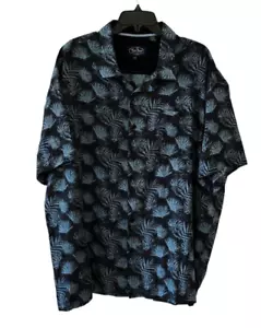 Nat Nast Negro con Hoja de Palma Azul Seda Algodón Manga Corta Abotonada Hombres Talla 2XL - Imagen 1 de 12