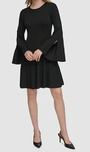 Calvin Klein Women's Black Long Bell-Sleeve A-Line Sweater Dress Size M - Picture 1 of 2