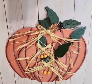 Primitive Wood Folk Pumpkin's Fall Leaves Decor 3D Shelf Sitter  - Picture 1 of 11