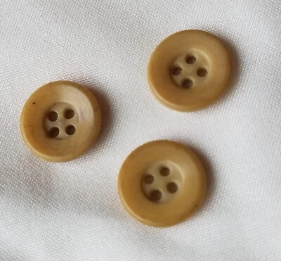 Set Of 3 Antique Vegetable Ivory Buttons Beige Tan 4-Hole Plain. Vintage Sewing - Image 1 of 4