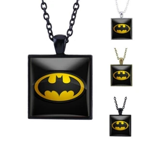 Batman Spiderman Hero Black Bronze Silver Square Pendant Necklace Free Gift Bag - Picture 1 of 25