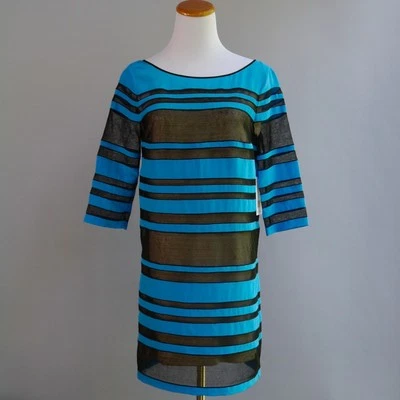 Robert Rodriguez платье кобальт синий шелк черный Net полоски новый с Ярлыками Orig $455 sz маленький - Изображение 1 из 4