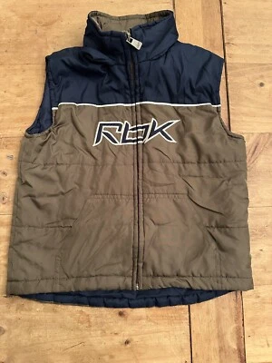 Vintage Kids Boys ReebokPuffer Vest With Hood size 7 Brown Blue - Image 1 of 4