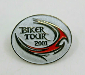 Biker Tour 2001 Motorcycle Motor Bike Souvenir Collectible Pin Silver Orange - Picture 1 of 7