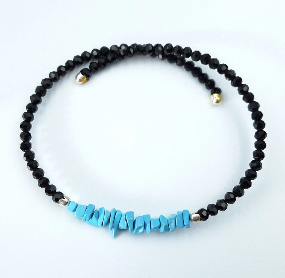 bracciale donna Di Turchese naturale e Onice nero In Argento 925 Made In ITALY  - Immagine 1 di 4