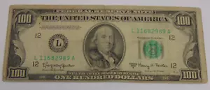 1950 E $100 Hundred Dollar Bill Federal Reserve Ca. Vintage Old Currency L 12 - Picture 1 of 9