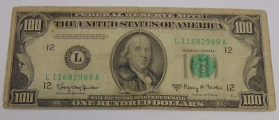 1950 E $100 Hundred Dollar Bill Federal Reserve San Francisco California L 12 - Image 1 of 4