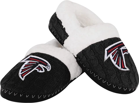 ATLANTA FALCONS WOMENS SMALL 5-6 SLIDE SLIPPER BLACK PLUSH FLEECE FOAM NWT Cover