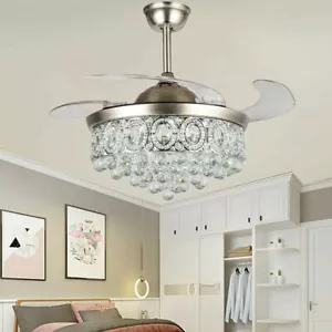 Modern 42"Crystal Ceiling Fan LED 3-Color Chandelier Light Remote Control Lamp - Picture 1 of 11