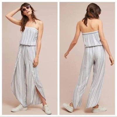 Anthropologie Drew Womens Jumpsuit Size M Emerson Striped Strapless Linen Blend - Image 1 of 4