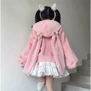 Coppotto a fiocco giapponese Lolita Kawaii sciolto con cappuccio cappotto a maniche lunghe donna caldo nuovo - Foto 1 di 7