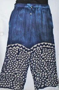 Advance Womens Pants Long Wide Legs Drawstring Free Size Fits L XL Blue White - Picture 1 of 12