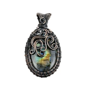 Labradorite Stone Sister Confirmation/Communion Wire Wrap Pendant Jewelry Copper - Picture 1 of 8