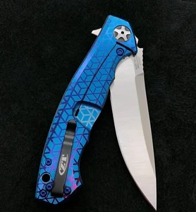  Zero Tolerance ZT 0452CF Plain Edge Folder BWL  Blue Rhombus Ano  zt452cf - Picture 1 of 7