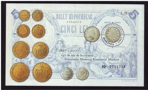 Romania - "COINS ~ BANKNOTE ~ 140 YEARS OF MODERN ROMANIAN MONEY" MNH MS 2007 - Picture 1 of 7