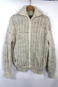 Vintage 1960s Pendleton Wool Oatmeal Tweed Cardigan Zip Front Sweater Mens XL - Picture 1 of 5