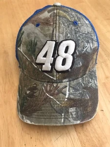 Jimmie Johnson #48 NASCAR Ball Cap  Tan Camo with Blue mesh back. Pre Owned - Picture 1 of 11